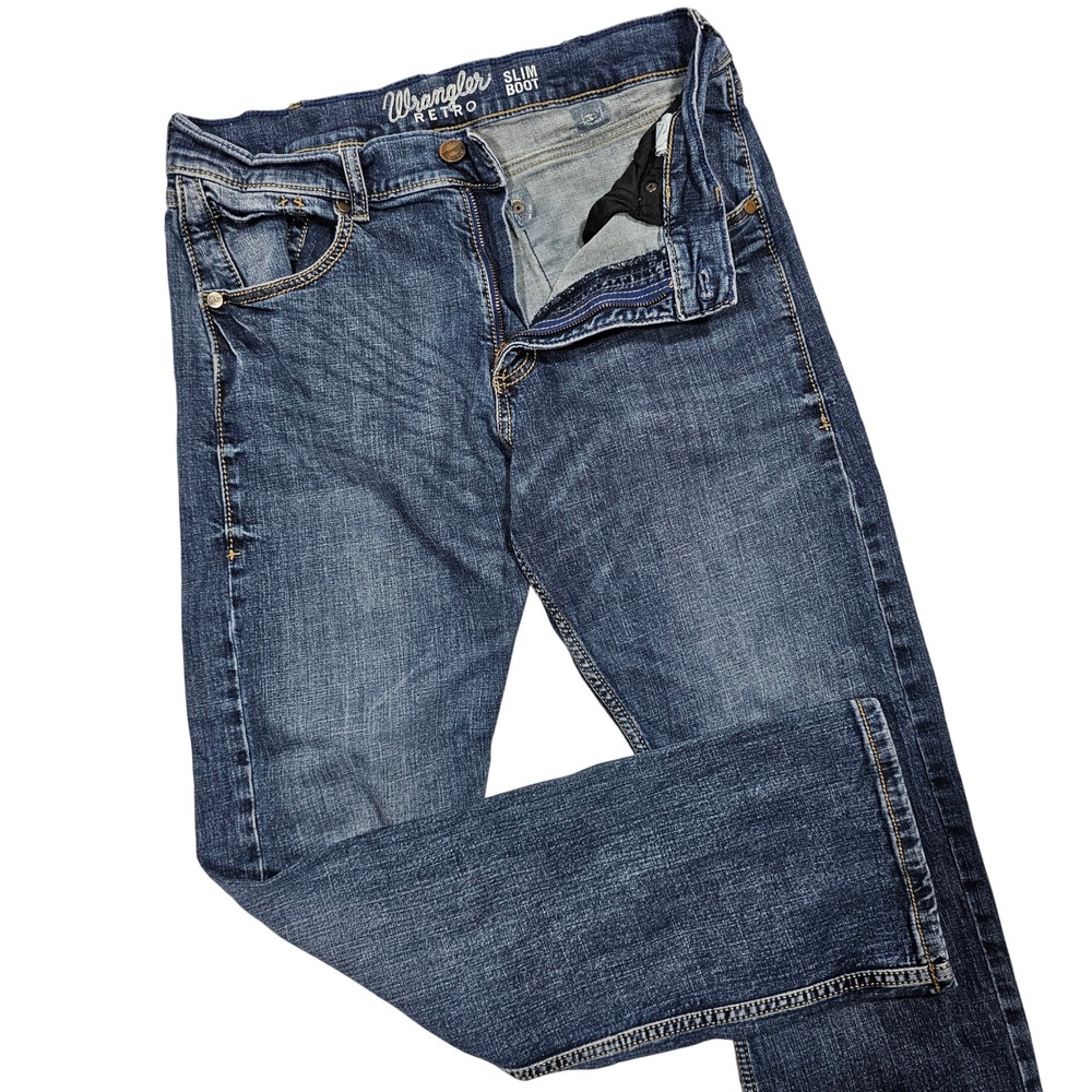 Wrangler Retro Slim Boot Jeans Mens 31x29.5 Blue Denim Western Cowboy Rodeo